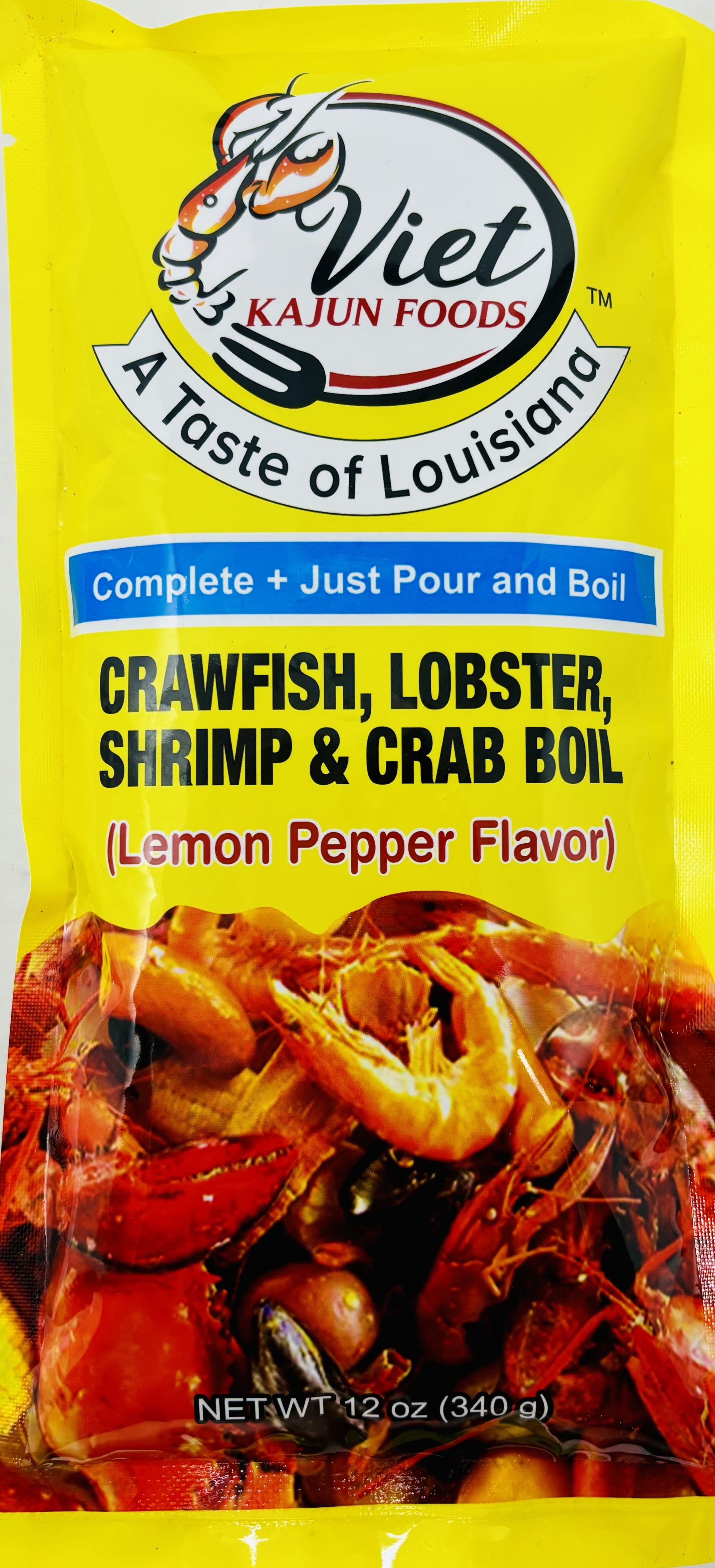 Viet Cajun Crawfish Lobster Shrimp & Crab Boil, Lemon Pepper Flavor, Mild Spice, 12 oz, 1pk, Made in USA