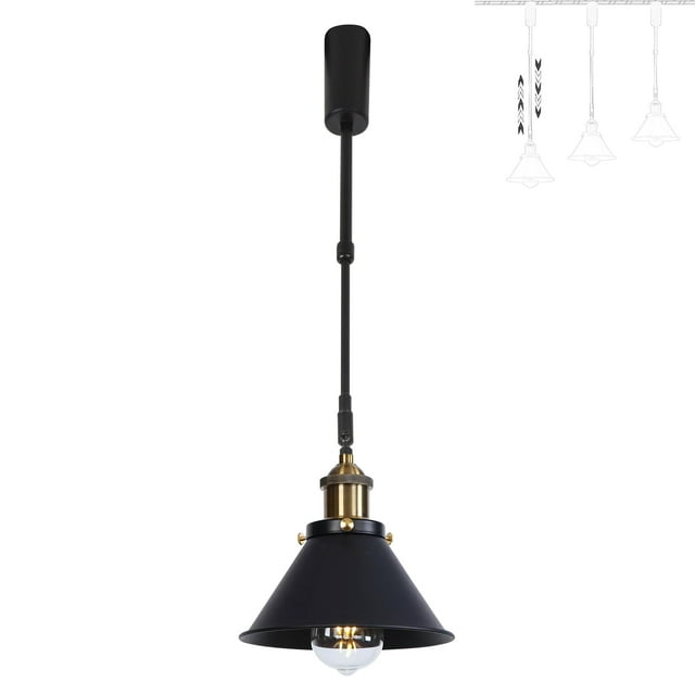 FSLiving Adjustable Height Track Pendnat Light H-Type Retractable Lift Track Spotlight with Telescoping Rod Adjustable Gimbaled Lamp-Post Halo Track Industrial Cone Lamp, Antique Brass - 1 Light