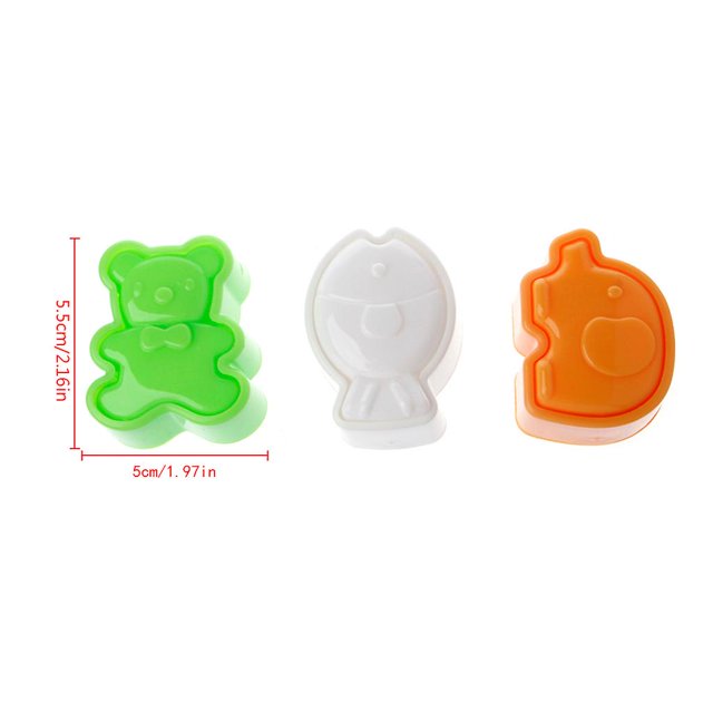 Juego de 3 bonitas bolas de arroz para sushi, moldes para hornear con forma de oso, elefante y pez, herramientas de cocina DIY