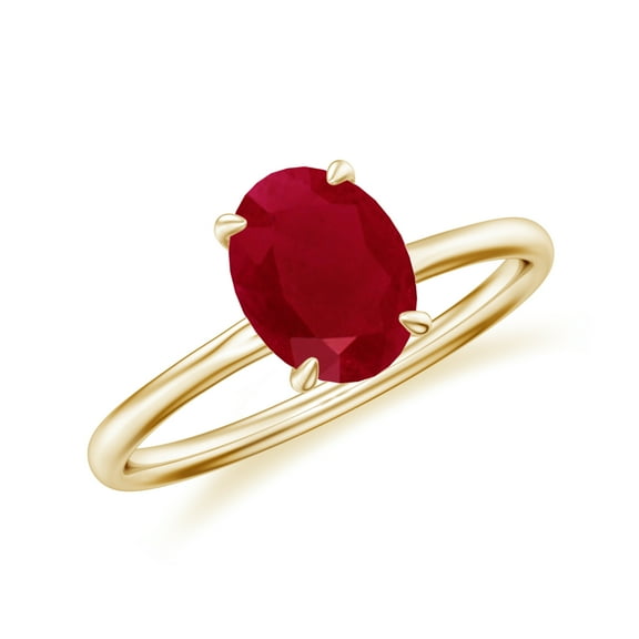 1.5 CT Oval Shaped Ruby Solitaire Ring for Women in Sterling Silver / Yellow Gold Plated| 8x6mm July Birthstone, Birthday, Engagement, Wedding Jewelry Gift Ring Size 5