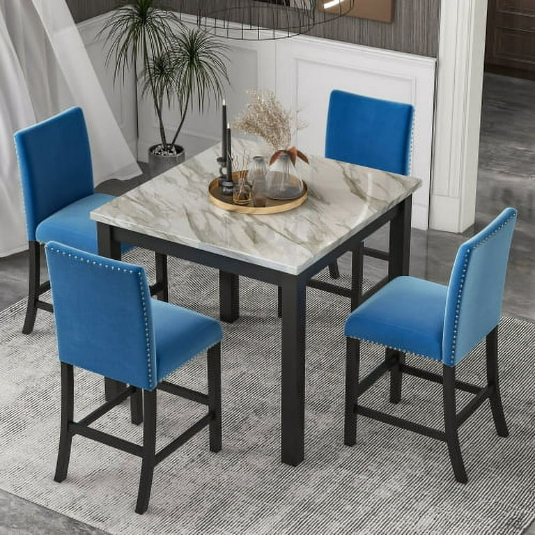 5 piece Counter Height Dining Table Set with One Faux Marble