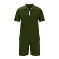 thumbnail image 5 of Dagegui Mens 2 Pieces Sweatsuits Waffle T-Shirts and Short Pants Sets 1/4 Zip Up Turndown Collar Shirts Solid Casual Loose Fit Set Summer Army Green L, 5 of 6