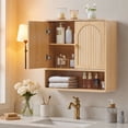 thumbnail image 6 of Wirrytor Modern Fluted Medicine Cabinet Storage, Wooden Bathroom Wall Cabinet with Hanging Rod Adjustable Shelf, Natural Oak, 6 of 10