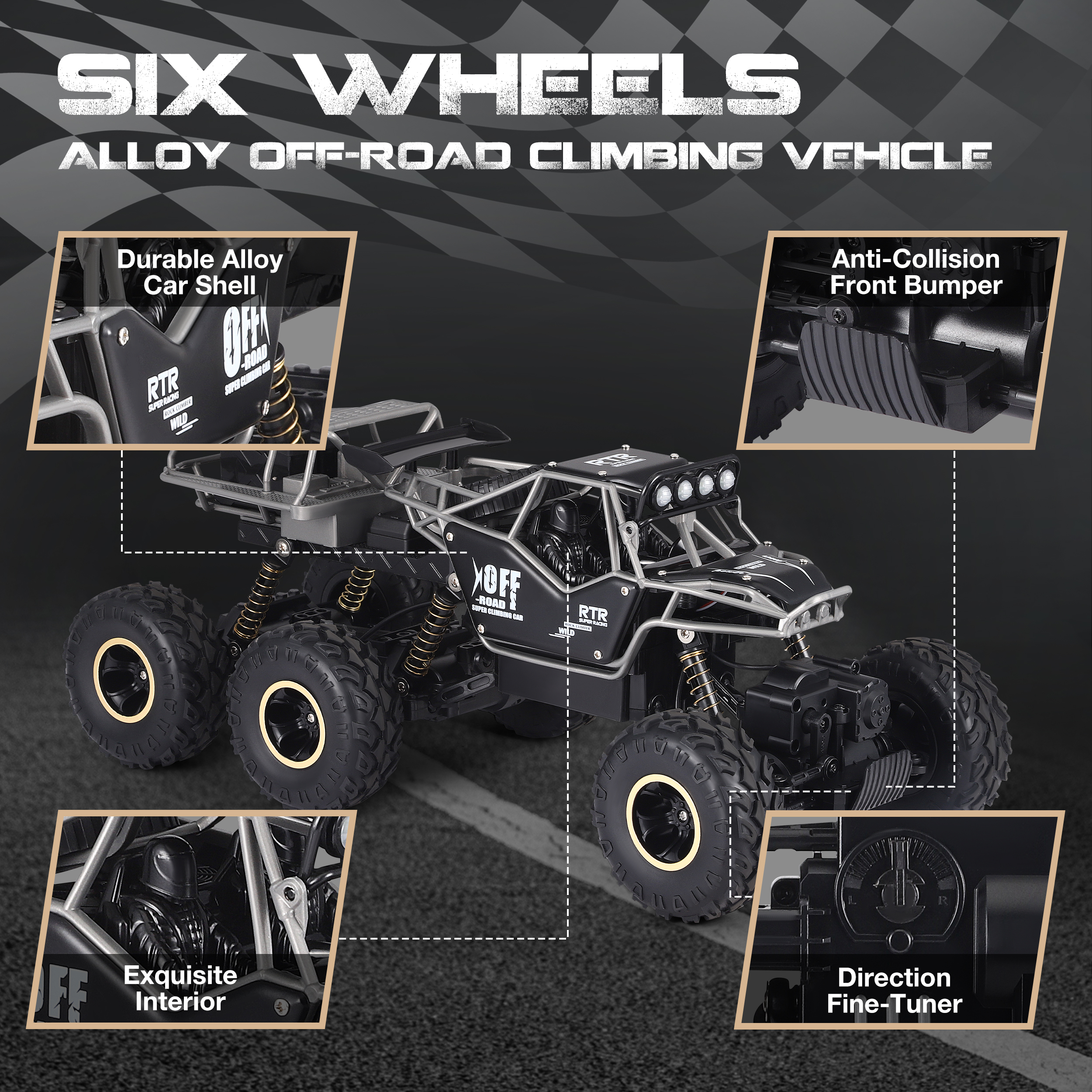 AMTPM 1:12 Large RC Cars,4WD Large Remote Control Monster Truck 2.4 GHz Alloy RC Cars for Kids Adults Age 6 + Birthday Gifts ，2 Batteries(Black)