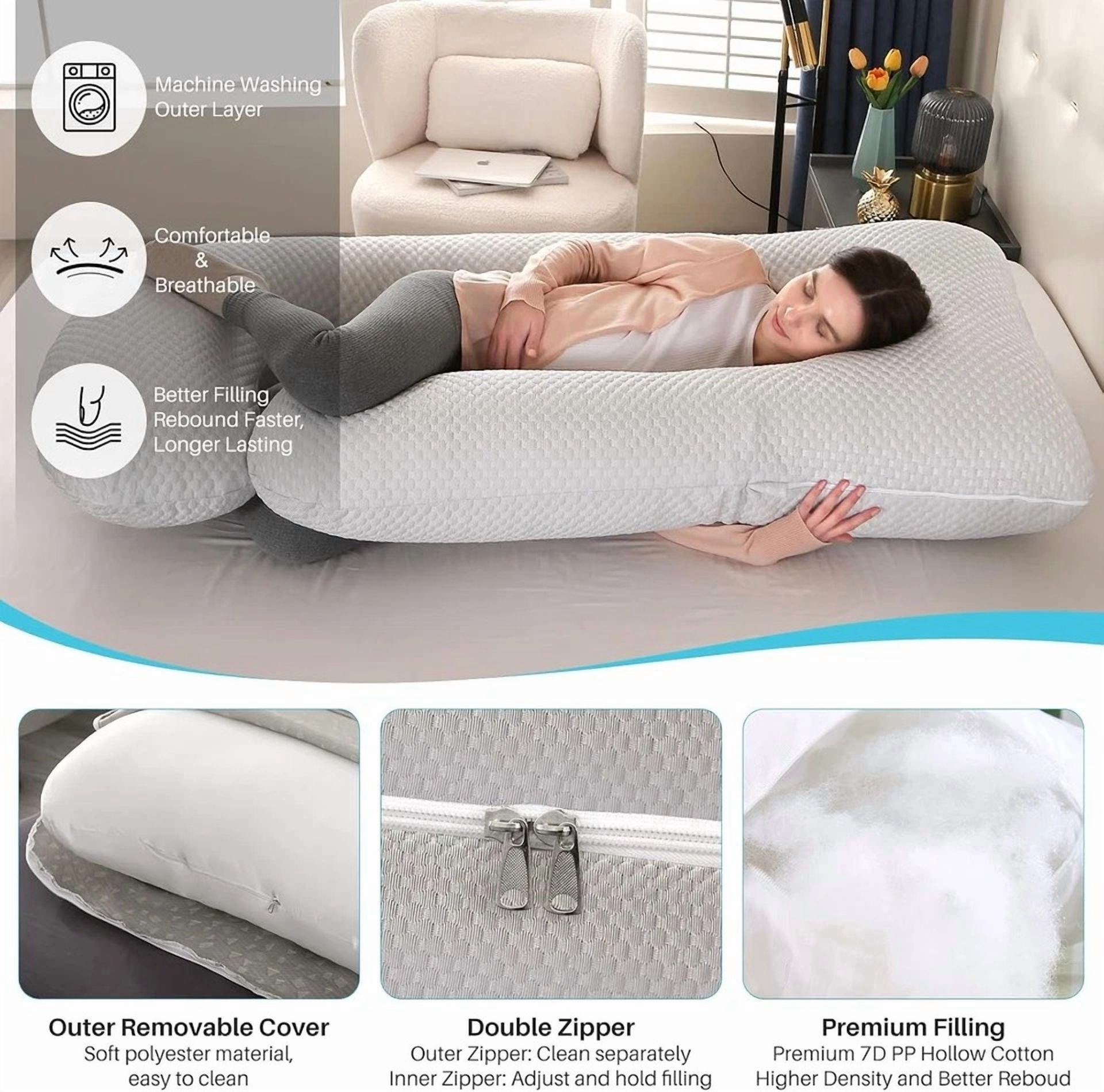 Eurhowing Large Body Pillow, Breathable Full Body Pillow for Side Sleeper, Soft Long Bed Pillow with Removable Cover for Adults, 27×57", Light Gray