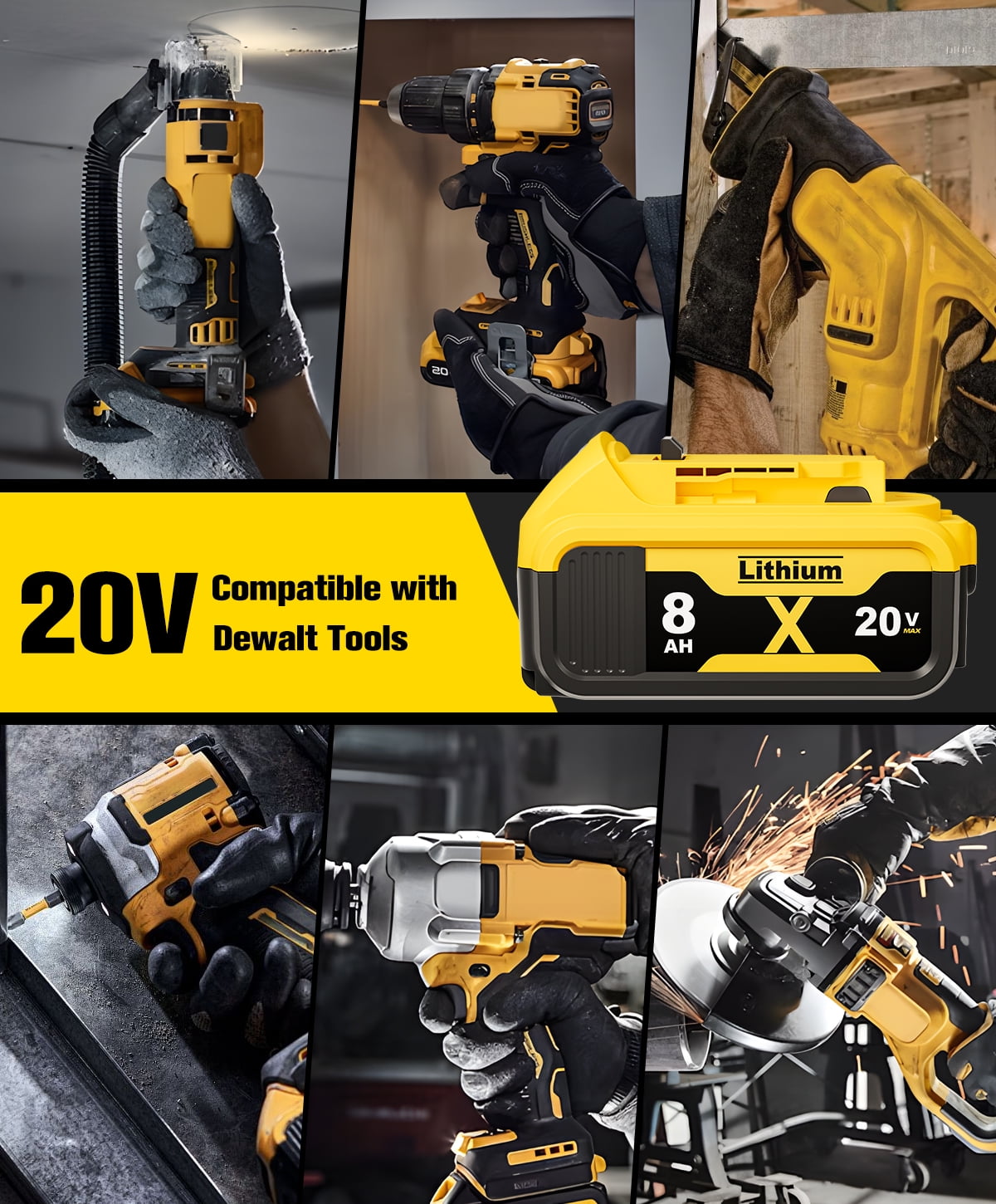 2 Pack 8.0Ah Replacement Battery  for Dewalt 20V Max Batteries DCB200 DCB205-2 DCB206 DCB204 DCB203 DCB208 Compatible with Dewat 20V Cordless Power Tools and Charger