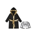 thumbnail image 3 of Fldy Tenues de Boxe pour Garçons, Ensemble Robe à Capuche en Satin Métallique et Shorts, Robe de Fête Déguisement B2 12, 3 of 5