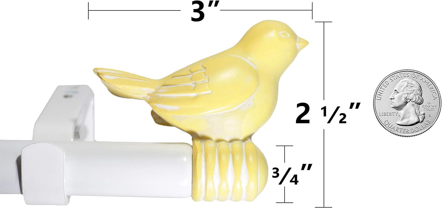 Urbanest 3/4-inch Cute Bird Designer Decorative Adjustable Window Treatment Curtain Single Rod Set, Heavy Duty, Baby Yellow With White Rod, 28" to 48"