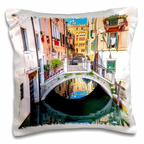 3drose, Reflection of Buildings and Boats, Venice, Italy, 16x16 inch Pillow Case