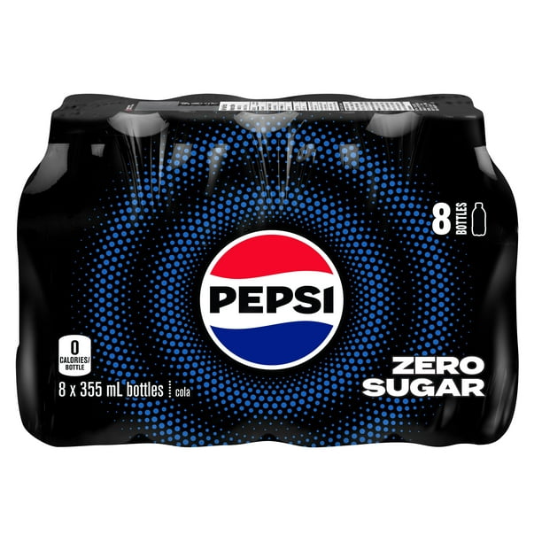 Pepsi Zero Sugar cola, 355 mL Bottles, 8 Pack, 8x355mL