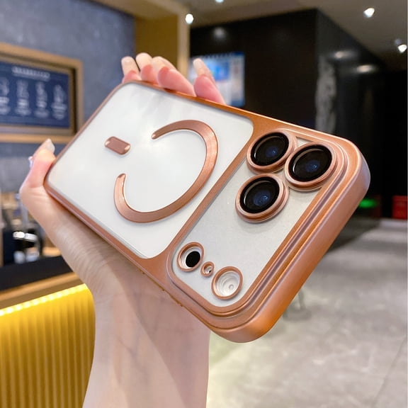 Magnetic For iPhone 15 Phone Case,Built-in Lens Protector,Soft TPU Ultra Slim Shockproof Drop Protection,Compatible with Mag-Safe,Matte Translucent Anti-Scratch Phone Case,Titaniumgold