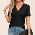 thumbnail image 2 of Women Summer Tops Womens Tops Dressy Casual V Neck Short Sleeve Shirts Loose T Shirts Trendy Tunic Blouses Comfy Long Sleeve for Women And Blouses for Loose Graphic Tee Extra Small Long Black S, 2 of 7