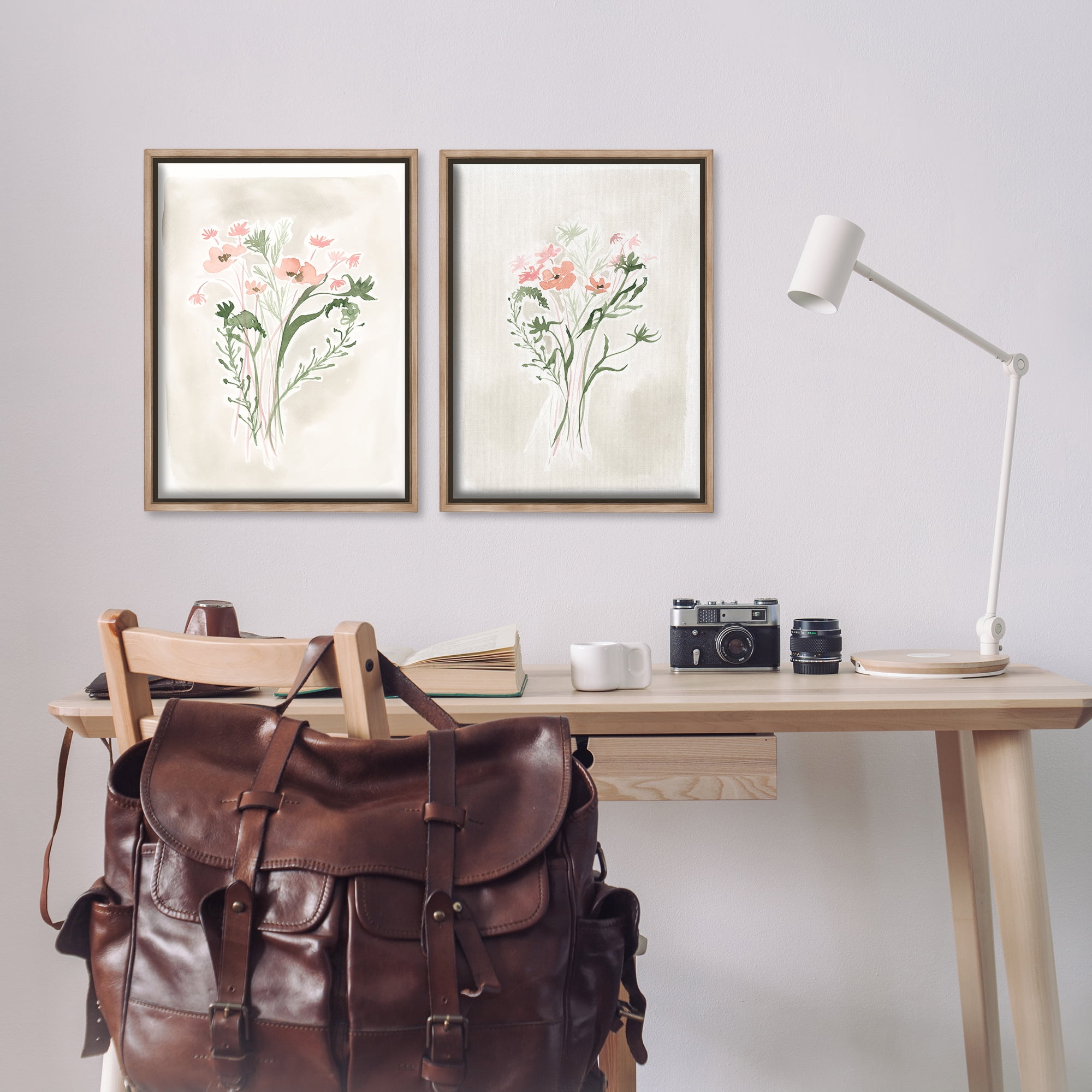 Stupell Industries Simple Watercolor Flowers Plants & Flowers Painting Brown Floater Framed Canvas Art Print Wall Art, 17 x 25, Set of 2