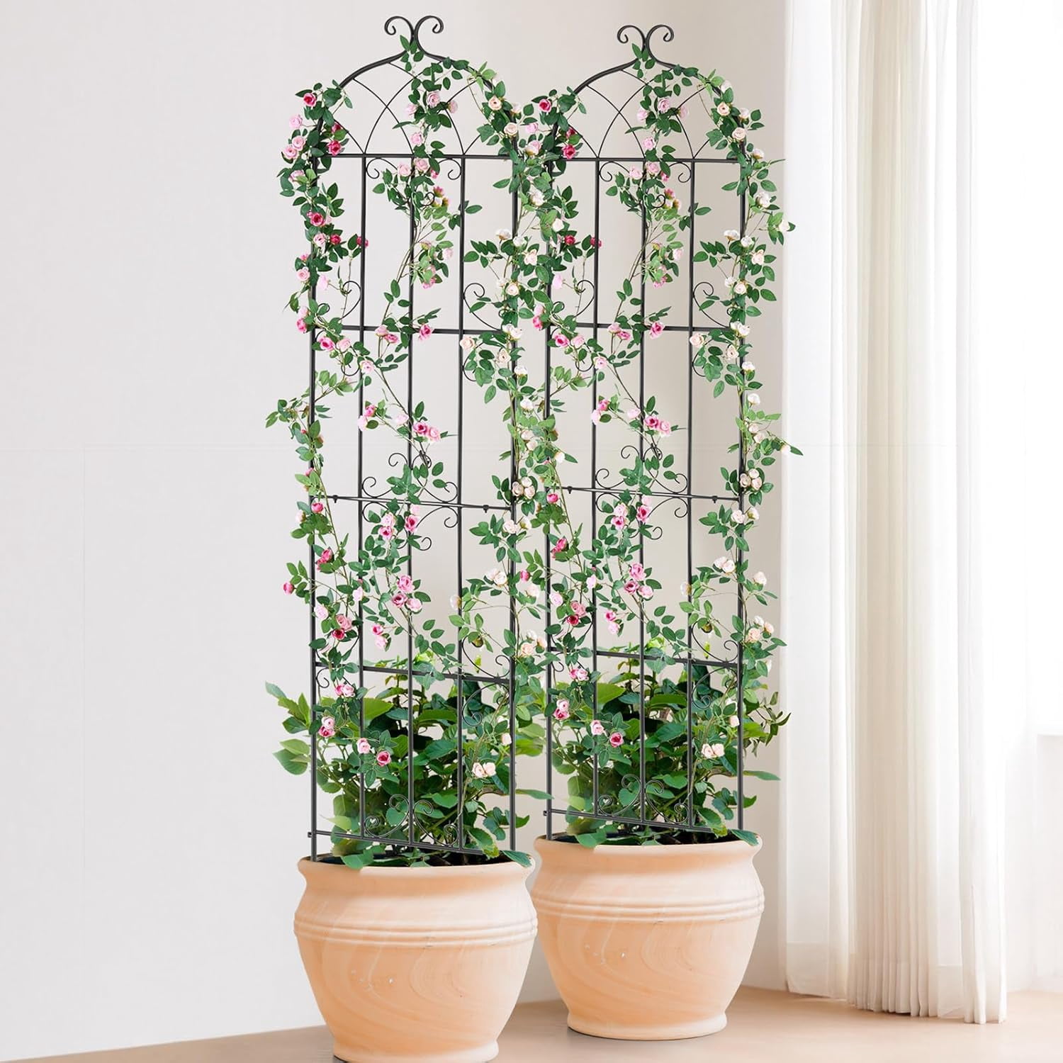 Garden Trellis for Climbing Plants, 87 x 20 in, 2 Packs Rustproof Metal Garden Flower Trellis, Outdoor Climbing Rose Trellis Cucumbers Support, Decorative Clematis Trellis for Courtyards Lawns