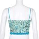 thumbnail image 4 of Gibobby Moda mujer Sexy estampado encaje camisola sin mangas chaleco blusa Tops(Azul,CH), 4 of 5