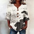 thumbnail image 2 of IMENGL Button Down Shirt for Women Casual Outfits Art Print V Neck 3/4 Sleeve Decor Fit Top Summer Retro Loose Basic Women's Blouses,M-XXXL, 2 of 6