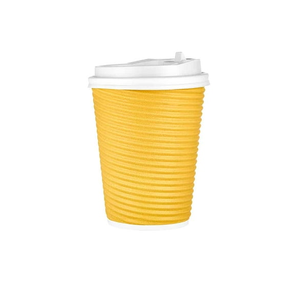 EcoQuality 12oz Tan Ripple Hot Cup with Lid - Biodegradable Disposable Paper Cups - Eco-friendly Hot Cups for Home, Office, Events, Wedding, Parties (60)