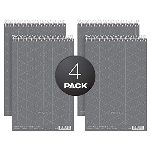 TOPS Prism Steno Books 6 x 9 Gregg Rule Gray Paper 80 Sheets Perforated 4 Pack (80274)