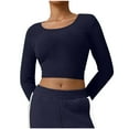 thumbnail image 2 of VgaVtl T Shirts for Women Plus Size Long Sleeve Cropped Womens Tops Blue Casual Slim Fitness Plain Shirts,S, 2 of 7