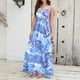 thumbnail image 1 of Vestido Largo Vestido largo de playa para mujer, cuello en V, vestido suelto, línea A, cintura alta elástica para vacaciones Ygjytge Azul S para Mujer, 1 of 1