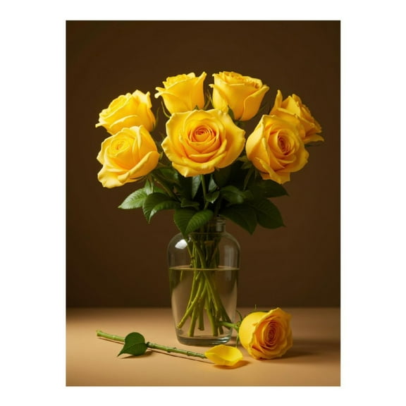 Diamond Art Kit for Adults, Yellow Roses In Glass Vase Diamond Painting for Adults Beginners, DIY Diamond Art Painting Kits, 5D Diamond Painting Crafts for Home Decor 12x16 Frameless