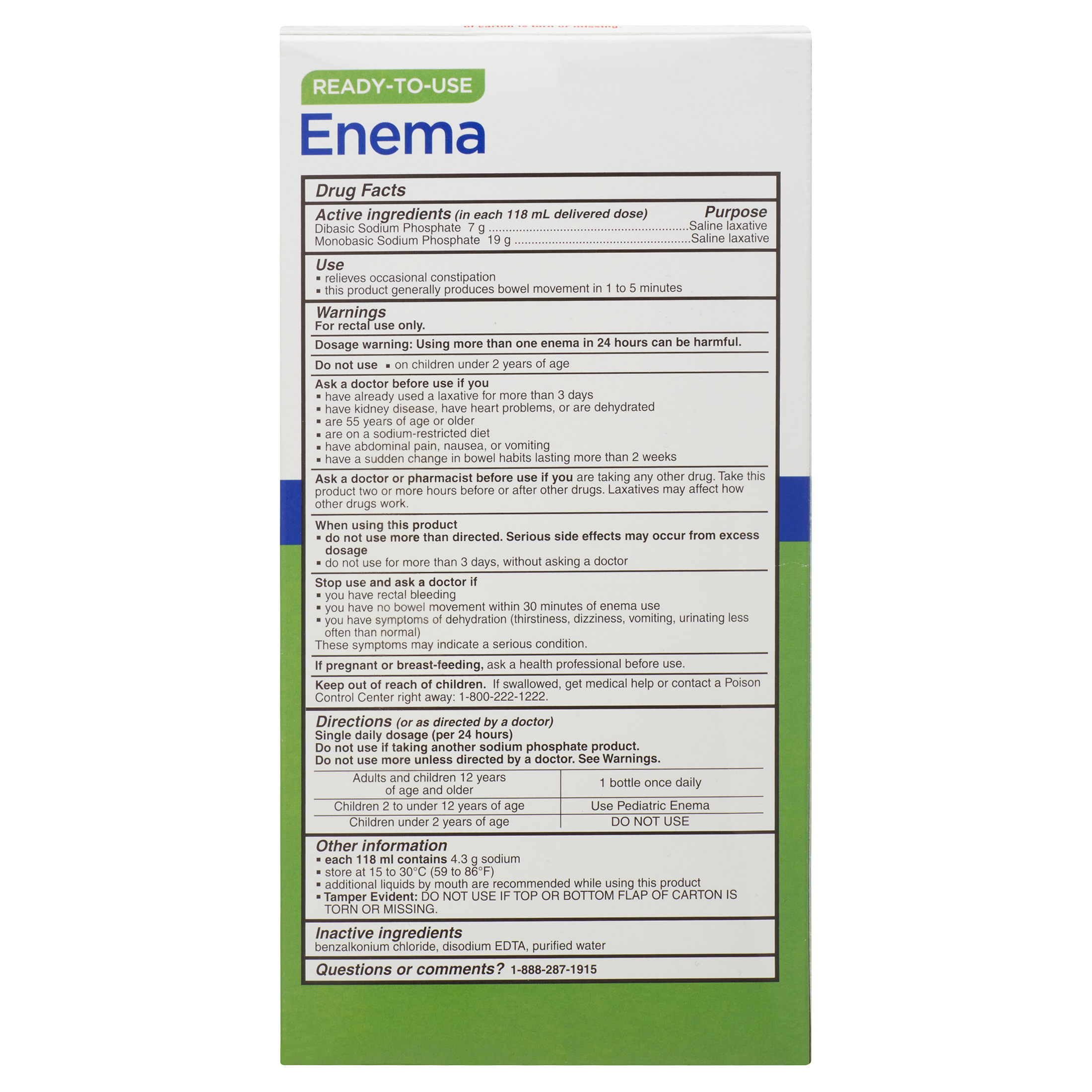 Enema laxante salino de fosfato de sodio Equate listo para usar, 9 fl oz, paquete de 2 7