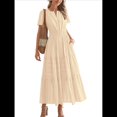 thumbnail image 2 of Vestido Midi Bohemio de Playa para Mujer, Informal, Ligero, de Verano, con Mangas , Escote en V y Cintura Elástica, con Bolsillos. Albaricoque XL, 2 of 8