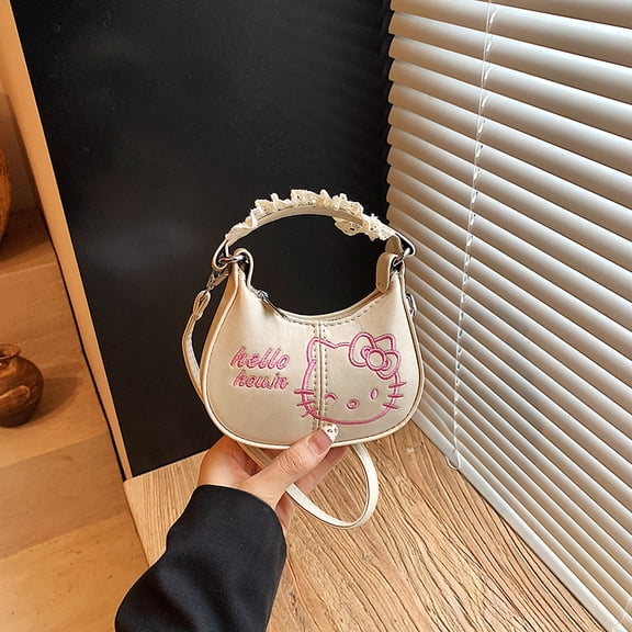 Hello Kitty Mini Crossbody Bag,Cute Embroidered Shoulder Bag with Lace Handle,Detachable Strap,Kawaii Handbag for Daily Use and Gift