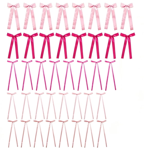 40 Pcs Pink Bow Wall Decor, Satin Ribbon Bows with Pins & Glue Dots for Party Backdrops