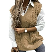 Chase Secret Women Sweater Vest Cable Knitted V Neck Sleeveless Oversized Sweaters Petite