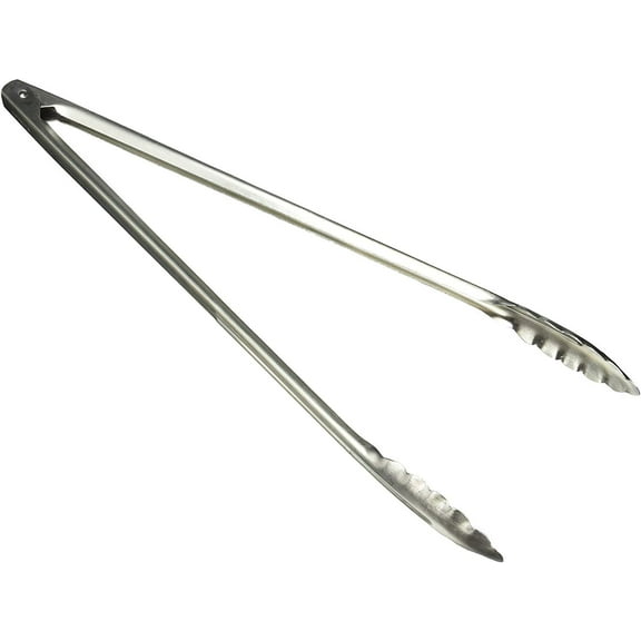 Winco UT-16 Stainless Steel Utility Tongs with Scalloped Edge