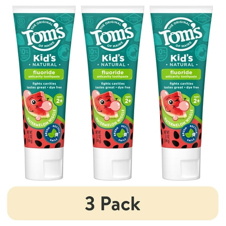 (3 pack) Tom’s of Maine Watermelon Wiggle Kids Toothpaste with Fluoride, 5.1 oz