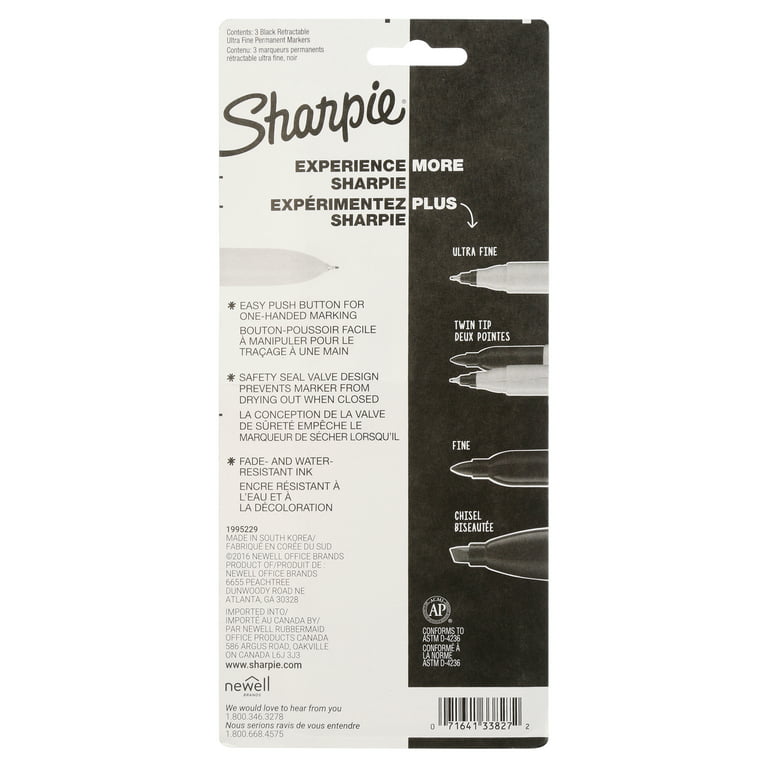 Sharpie Ultra Fine Point Retractable Permanent Markers, Black, 3/pkg 