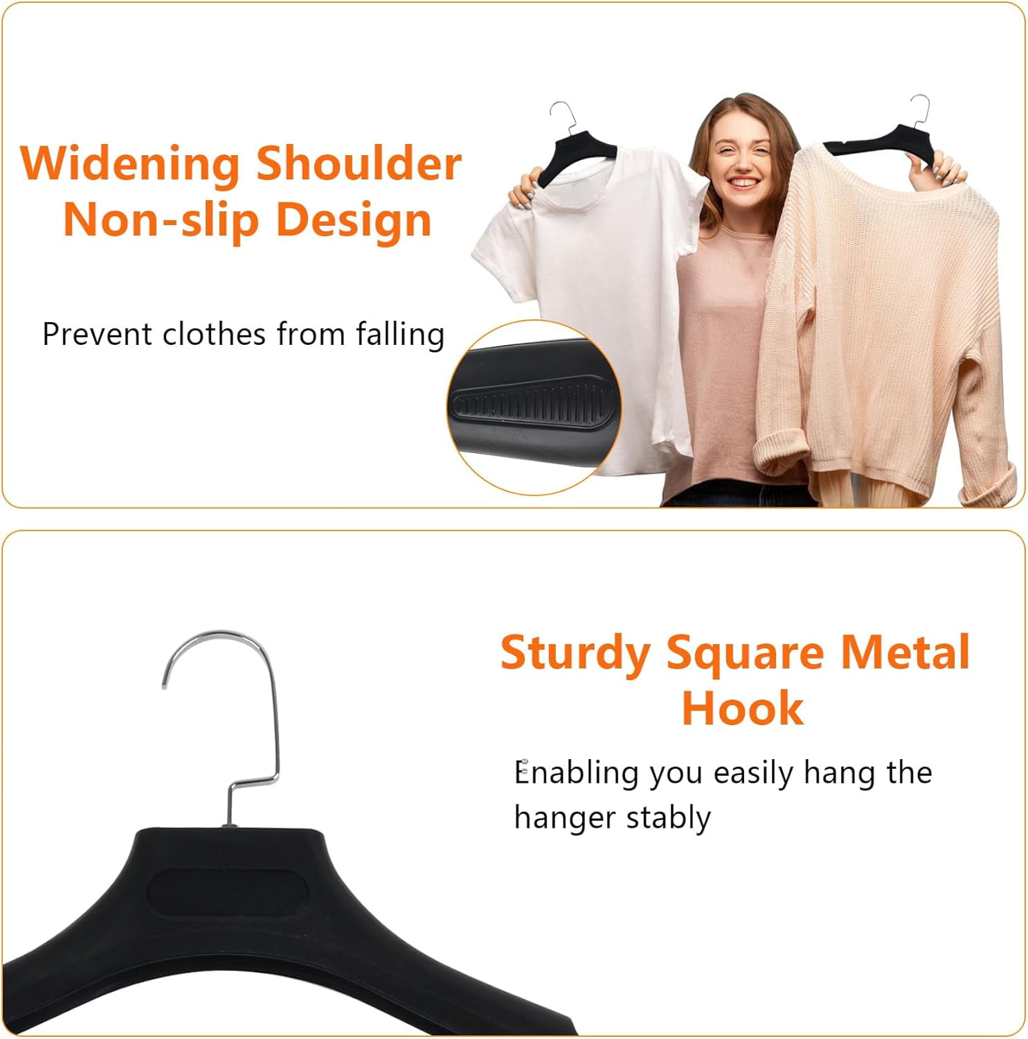 Extra Wide Non-Slip Suit Hangers, 20 Pack Thick Plastic Coat Hangers with Metal Hook, Black, 17.7 Inch Width