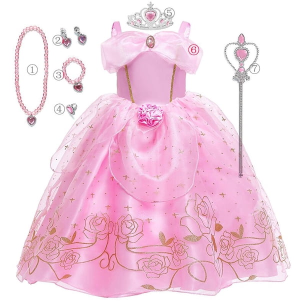 Disfraz de niña de Disney, vestido de princesa Aurora Belle, disfraz de lujo para niños, ropa de Navidad para Halloween, 9-10T (tag 150) Gao Jinjia LED