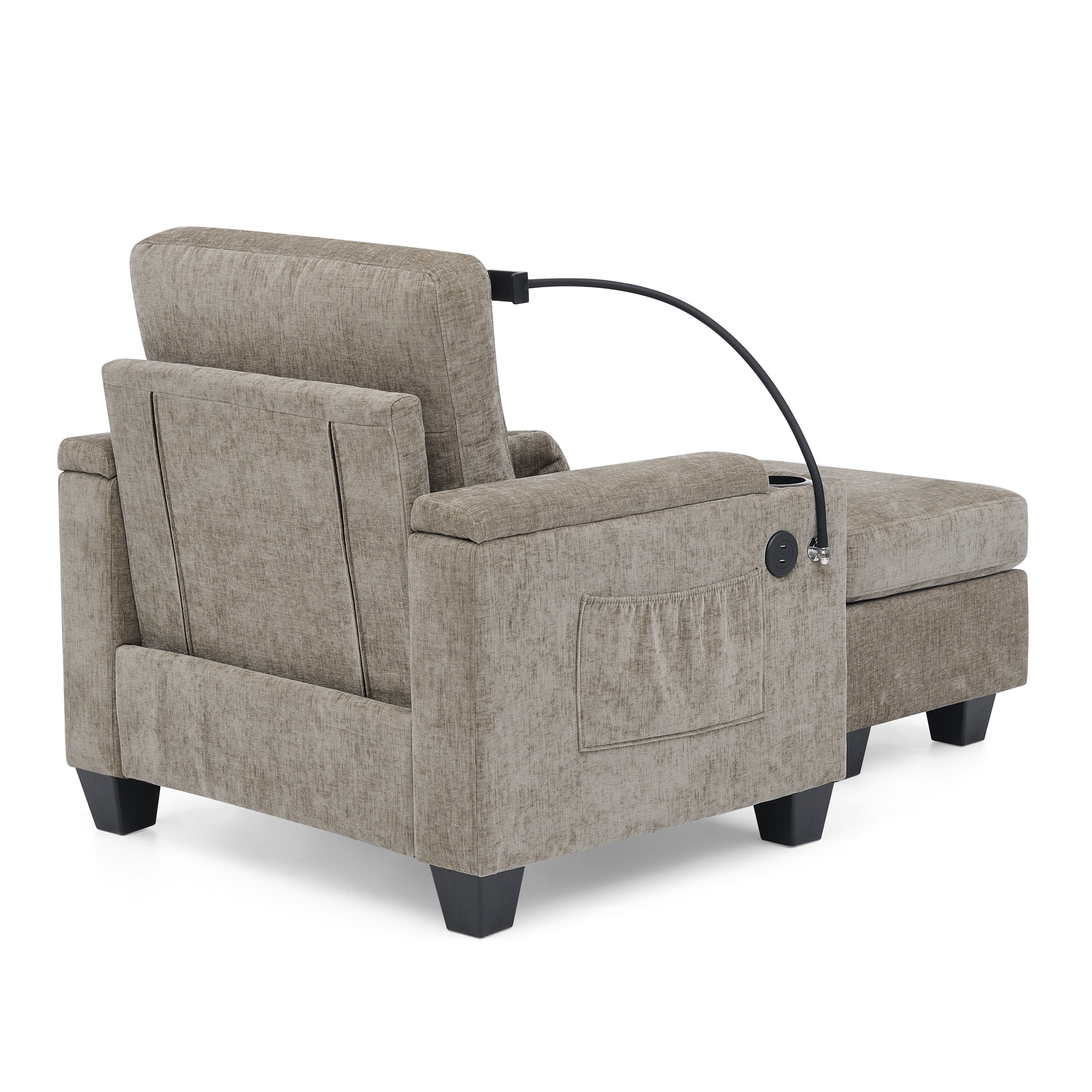 Recliner Chair with Adjustable Backrest, Cup Holders, USB Charging Port, Phone Stand, Arm Storage and Storage Ottoman