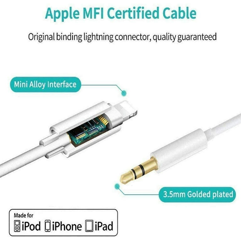 [Apple MFi Certified] iPhone to 3.5mm Car Aux Stereo Audio Adapter, Lightning to 3.5mm Nylon Aux Cable Compatible with iPhone 12/12 Pro/11/XS/XR/X 8 7