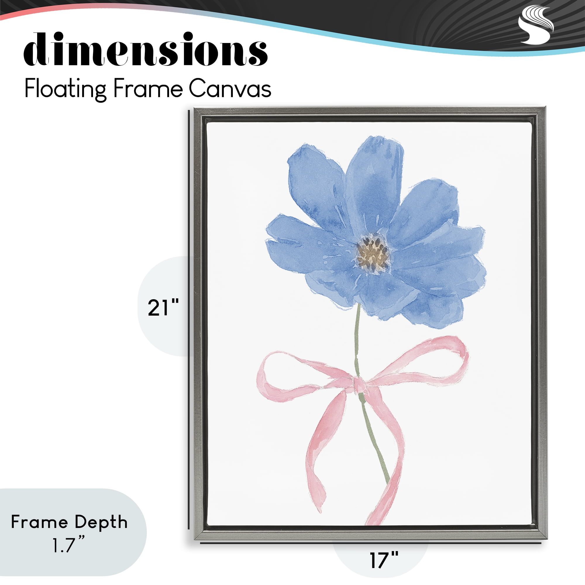 Stupell Industries Blue Bow Bloom Gray Framed Floater Canvas Wall Art, design by Lucille Price