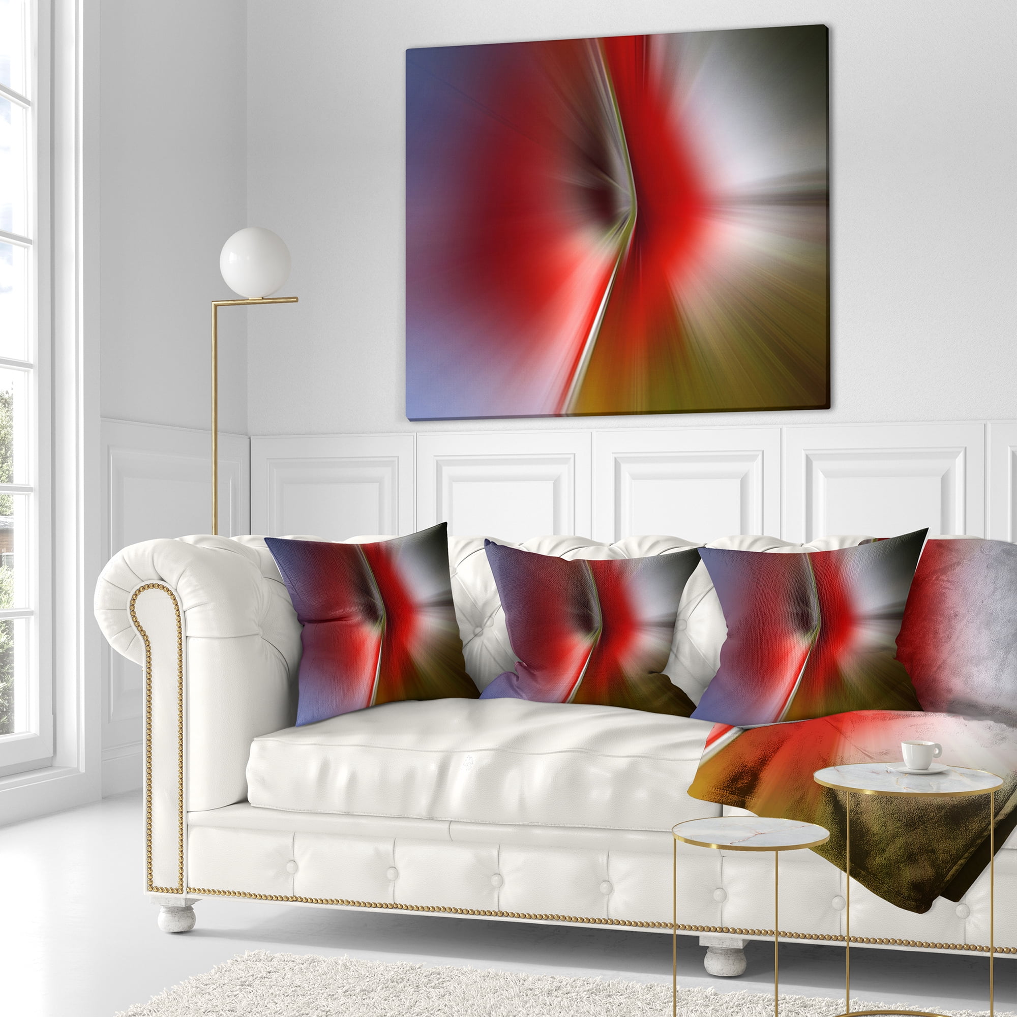 Designart Explosion of Red on Purple - Abstract Throw Pillow - 18x18