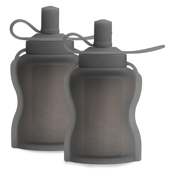 Extra Wide Reusable Baby Food Pouches Silicone - BPA Free & Freezable - Refillable Pouches for Toddlers (Grey, Pack of 2)