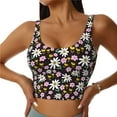 thumbnail image 3 of Goofa Daisies Flowers Printed Sports Bras for Women, High Impact Running Bra Workout Crop Tank Tops Longline Sports Bra Push up-Small, 3 of 9
