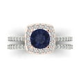 thumbnail image 2 of Clara Pucci 18K White/Rose Gold Round Cut 1Ct Simulated Blue Sapphire Engagement Ring + Matching Band - Luxury Box Included, 2 of 7