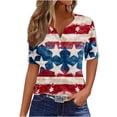 thumbnail image 2 of Itsame 4th of July Shirts Women Independence Day Short T-Shirt Sleeve American Flags Printed Short Sleeve Top, V-Neck Blue, 2 of 5