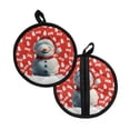 thumbnail image 2 of ZIATUBLES 2 PCS Pot Holders Oven Mitts Dual Function Heat Resistant Hot Pads with Quilted Cotton-Like Liner Potholders Stylish Machine Washable Pan Mat, 8 Inch Round Decor, Ho Snowman Tree Red, 2 of 7
