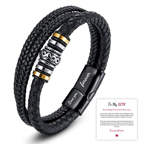 Men's Braided Leather Bracelet “I Will Always Be With You”, Handmade Braided Rope Wristband Bracelet Gift for Son