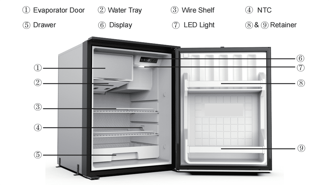 SMAD 3 Cu ft RV Compact Portable Car Refrigerator, 85L Fridge and Freezer, DC 12/24V Reversible Door