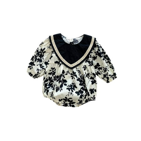 

OQC Infant Baby Girl Floral Printed Long Sleeves Round Neck Rompers Jumpsuits