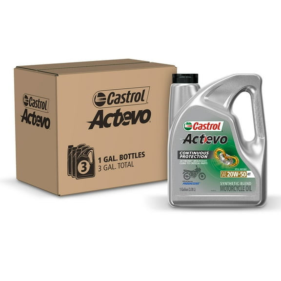 Castrol Actevo 4T 20W-50 Part Synthetic Motorcycle Oil, 1 Gallon, Case of 3