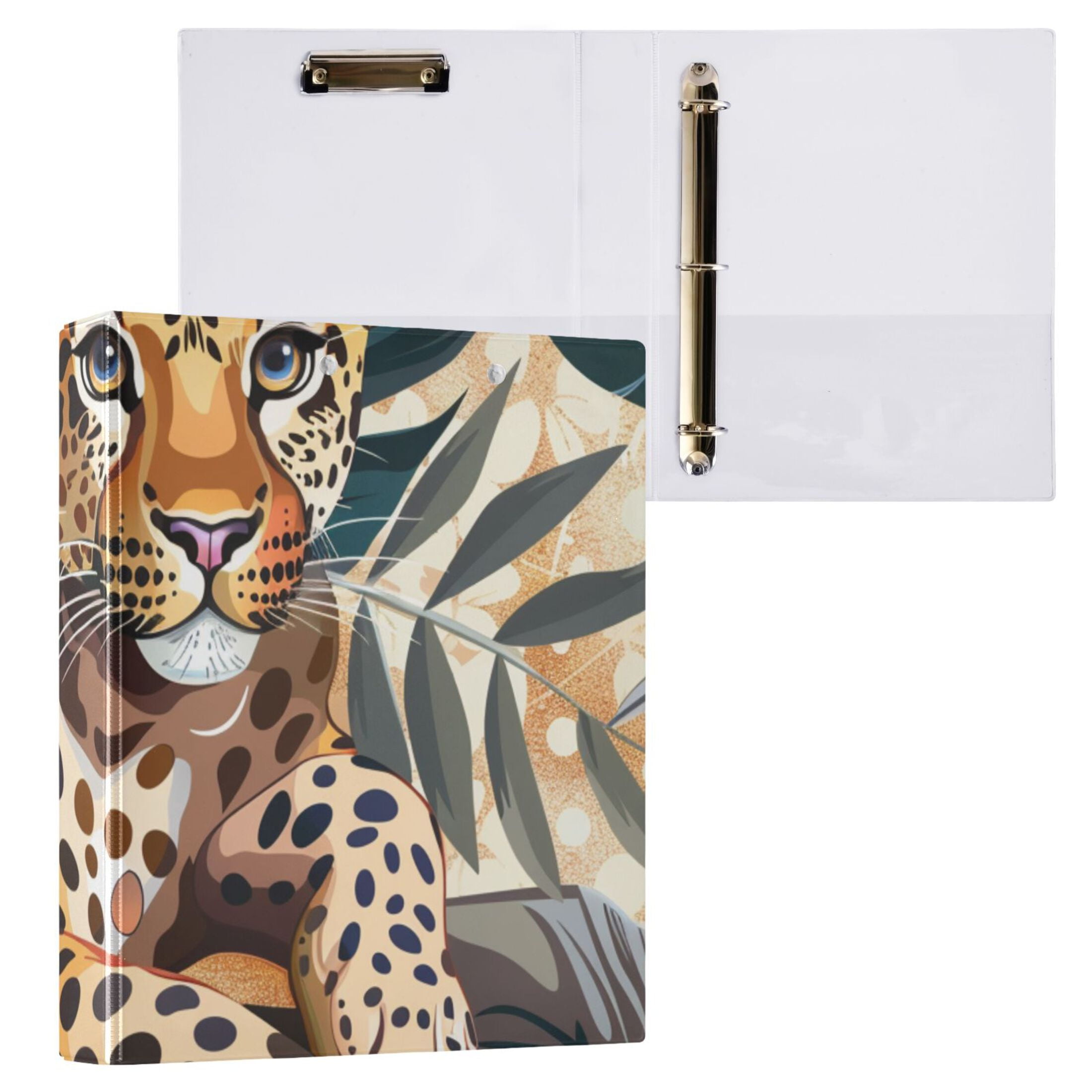 Leopard Baby 3 Ring Binders 1.5 inch Hardcover File Folders with Interior Pockets A4 Size Organizer for School Office Hospital