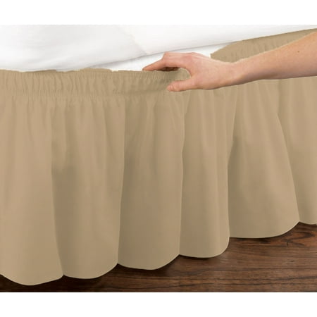 Mocha Elastic Ruffled Bed Skirt: Wrap Around Easy Fit, Twin or Full Size